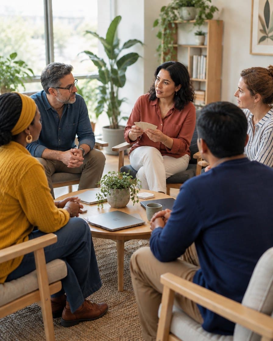 Gesprächsrunde mit Leitung und Team in einem hellen Besprechungsraum